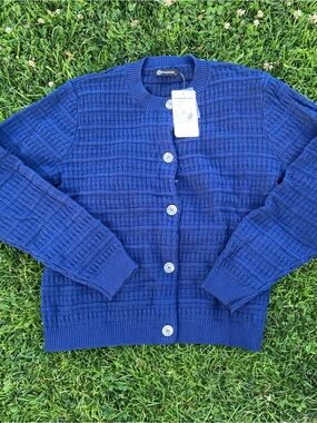 Woman’s  Navy Textured Button Cardigan by Weatherproof